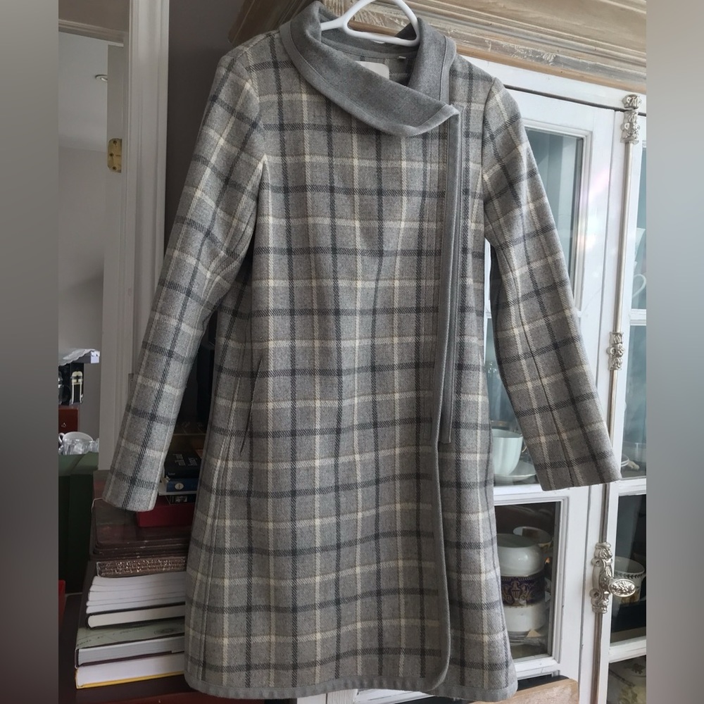 NWOT BABATON PLAID GREY WOOL COAT, S - Picture 2 of 5